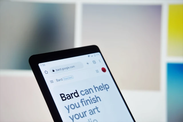 A smartphone showing Google's Bard on its screen. 