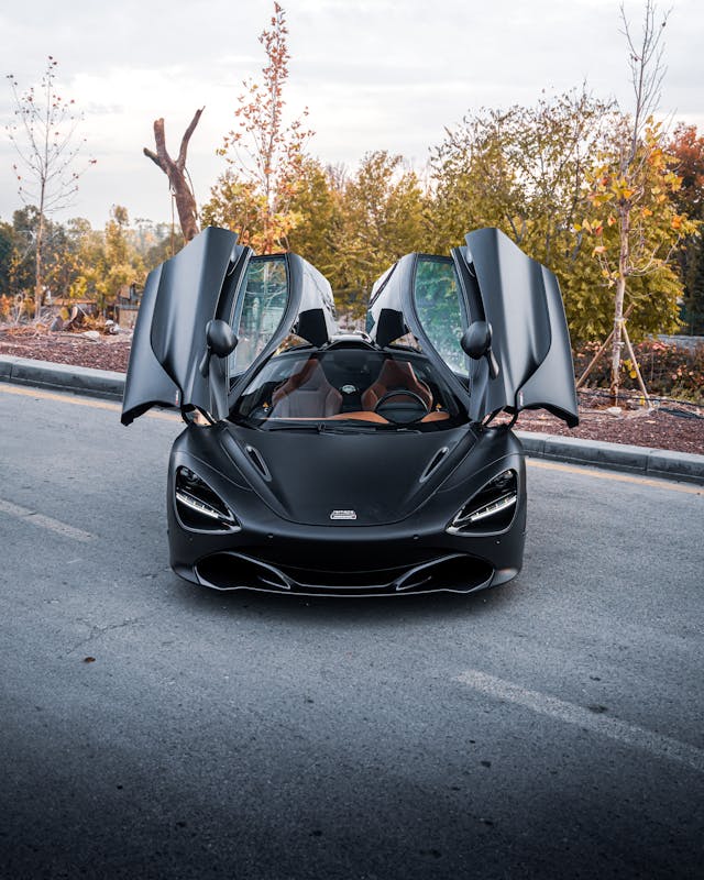 Front view of a Mclaren sports car.